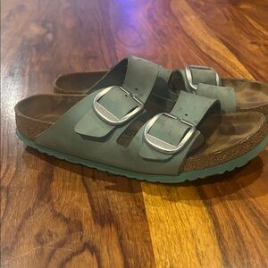 Birkenstock Teal Sandals with Metallic Buckles